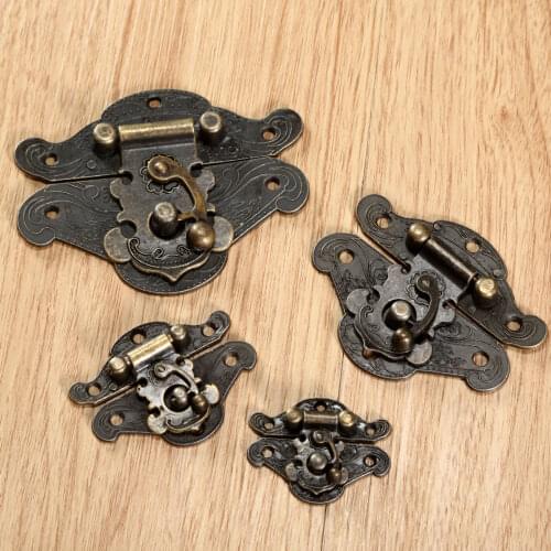 1Pc Antique Bronze Iron Jewelry Gift Box Padlock Hasps Latches Clasp Lock Decorative Drawer Wooden Box Buckle Furniture Hardware