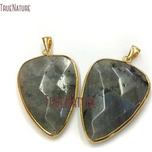 10Pcs Wholesale Labradorite Pendant Gold Electroplated Faceted Dagger Pendant 36x26mm PM13544
