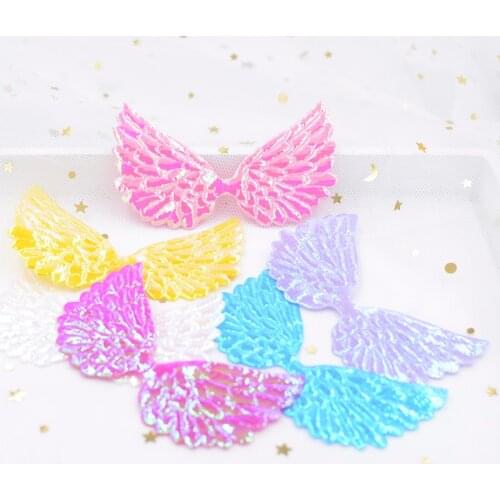 20Pcs 75*43mm Glitter AB Colors Angel Wing Appliques Double Sided Iridescent Fairy Wing Patches for Bowknot Bow Tie Ornament S78