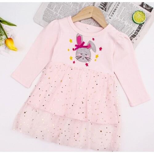 2021 Summer Girls Long Sleeve Dresses Rabbit Printing Cute Kids Party For Girls Princess Dress Tops Clothes Baby Girls Dresses