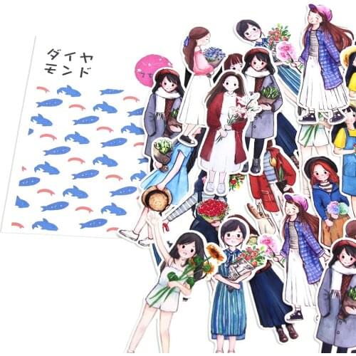 28Pcs Pretty Girl Decorative Stickers Girl In Love With Flower Journal Sticker Scrapbooking Paper Stationery Sticker For Diary