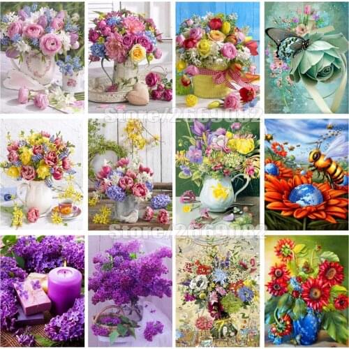 5D Diamond Embroidery Mosaic Flowers Diamond Painting Vase Cross Stitch Full Square Drill DIY Needlework Home Decoration TT1920