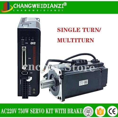 AC 220V 750W 0.75kw Servo Motor Kit 2.39NM AC Motor S2P-5R5AI+AEWL-0808JFB Brake Kit Single-turn magnetic/multi-turn magnetic