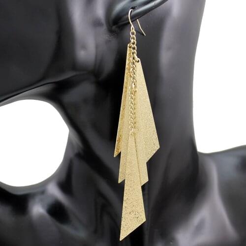 Satin Gold Triangle Long Drop Dangle Chain Earrings Geo Art Deco Wedding Bloggers Women Oorbellen Orecchini Jewelry Vintage