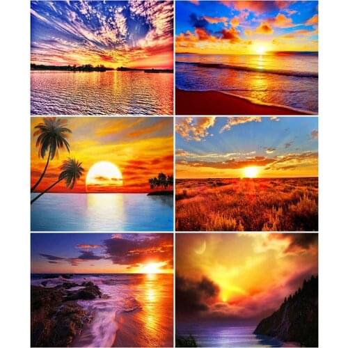 AZQSD Oil Painting By Numbers Sunset Landscape Handpainted Gift DIY Coloring By Numbers Seaside Home Bedroom Wall Artwork