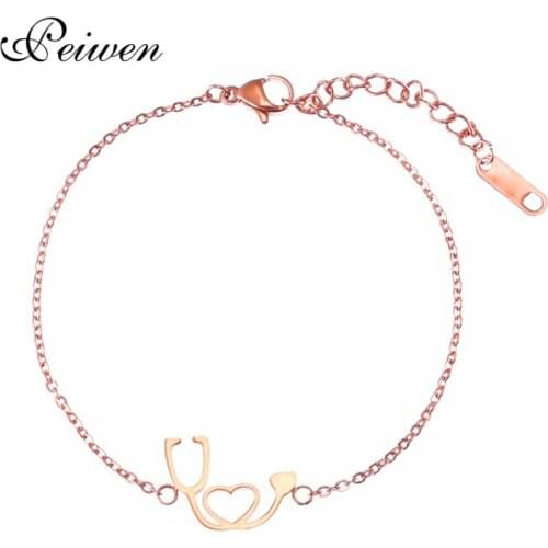 Medical Stethoscope Heart Bracelets For Nurse/Doctor Rose Gold Silver Color Chain Stainless Steel Bracelet Fashion Jewelry Gift