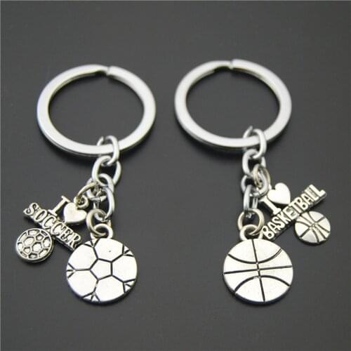1pc I Love Soccer KeyChains I Lover Basketball Key Ring Ball Pendant Sport Jewelry For Men Diy Handmade E876/E877