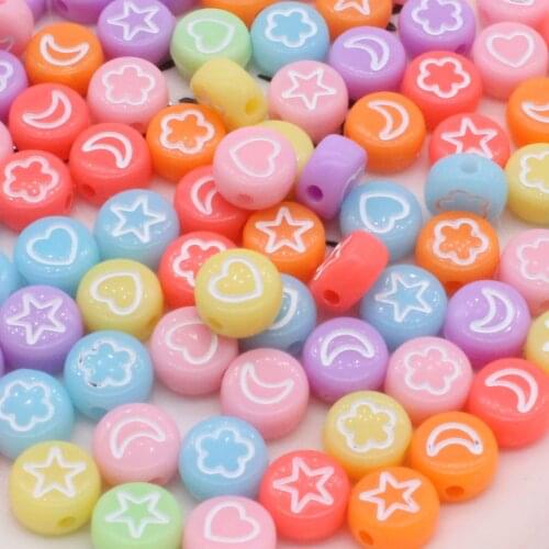 100pcs 4x7mm Flowers Stars Moon Acrylic Beads DIY Bracelets Necklaces Earrings Jewelry Making