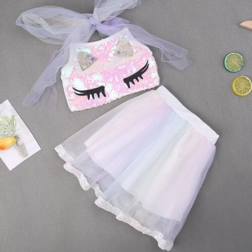 Children Clothing Unicorn Top+Rainbow Mesh Skirt 2pcs Outfit 2021 Summer Toddler Girls Clothes Suit Kids Tracksuit For Girls Set