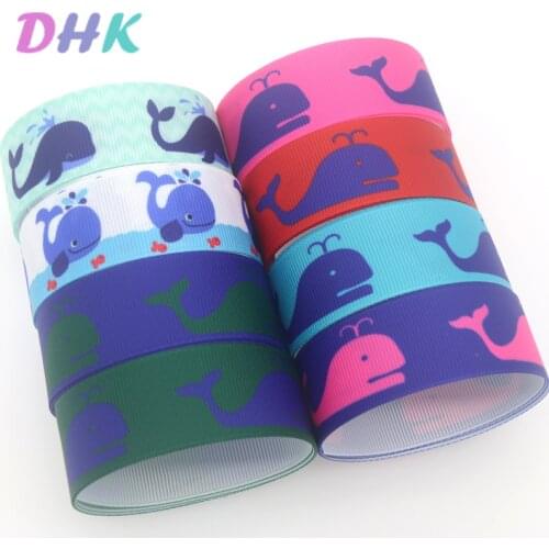 DHK 50yards whale sea animals Printed Grosgrain Ribbon Accessory Hairbow Headwear Decoration DIY Wholesale OEM S1280