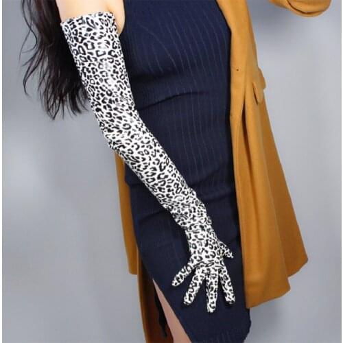 Long Women Fashion Leopard Pu Gloves Sexy Club Party Gloves Lady Girl Driving Performance Finger Evening Gloves ST363