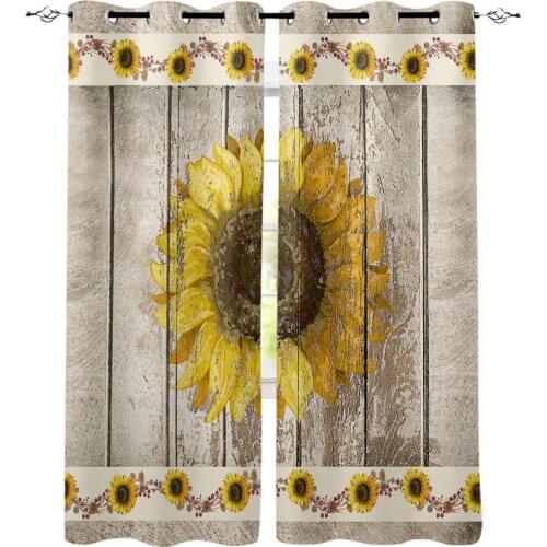Farm Sunflower Vintage Wood Rustic Printed Window Curtains Living Room Bedroom Curtains Polyester Cloth Home Decor
