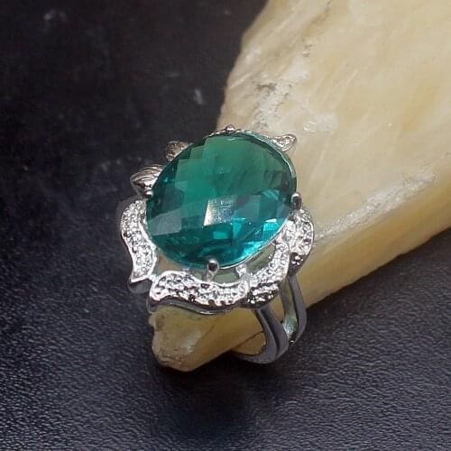 Gemstonefactory Jewelry Big Promotion Single Unique 925 Silver Amazing Green Topaz Women Men Gifts Rings 7.5# 20212857