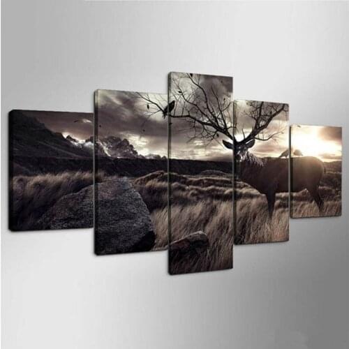 Full Square Round Drill Diy Diamond Embroidery 5 Panel Animal Deer Landscape 5D Rhinestone Mosaic Wedding DecorationsZP-4180