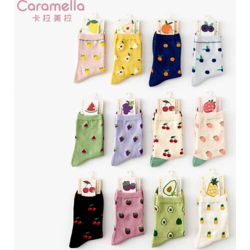 Caramella 2020 New Women Socks Fruit Pattern Socks Ins Style Girls Socks Cute Sweet Cherry Socks Cotton Comfy Women Socks 35-39