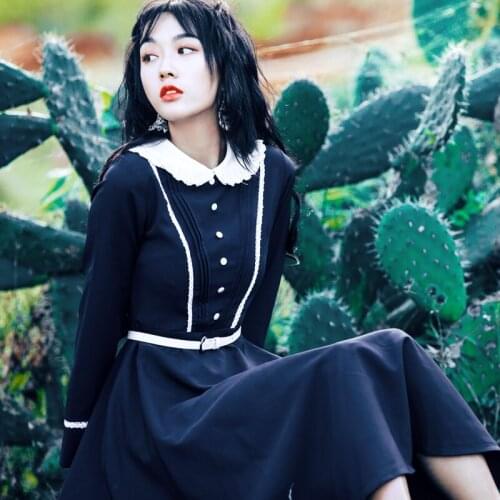 Autumn Fashion brand retro embroidery flowers dress female college style high waist retro pleated breasted dress wq699 dropship