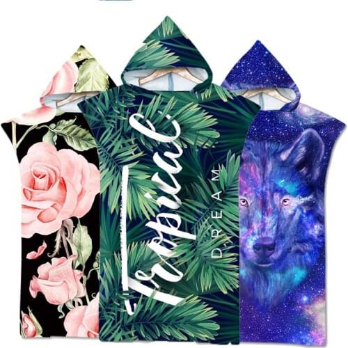 Microfiber Fabric Printed Hooded Beach Towel For Adults Quick Dry Swimming Pool Poncho Bath Towel With Cloak Bathrobe Fitness