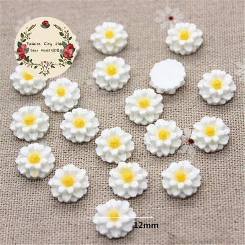 50PCS 12mm Cute Resin White/Pink Daisy Flowers Flatback Cabochon Craft DIY Home Decoration/Hair Clip Accessories