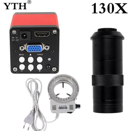 HDMI VGA 13MP Full HD Monocular Microscope Digital Camera + Adjustable 130X Lens + 56 LED Light Suit for Repair Phone Soldering