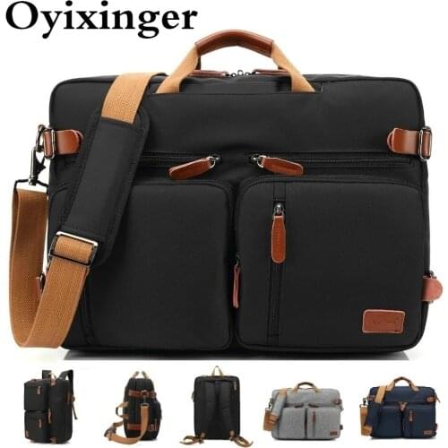 OYIXINGER Men Waterproof Nylon Laptop briefcase Multifunction Laptop Backpack For 15" 17" Notebook Canvas Shoulder Messenger Bag