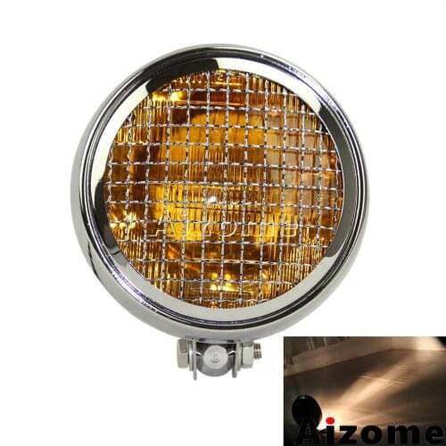 Motorcycle 5-3/4" Headlight Mesh Grill Retro Headlamp Vintage Head Light For Harley Custom Cafe Racer Bobber Cruiser