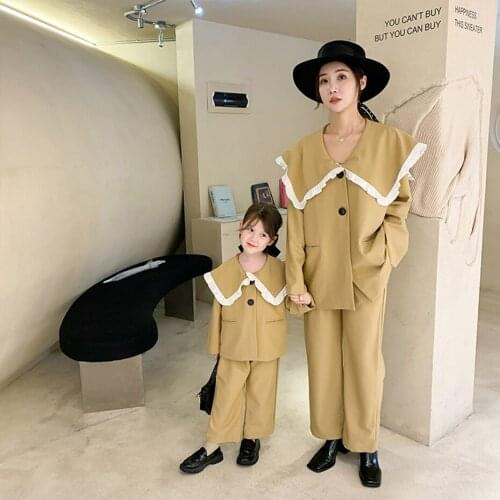 Family Matching Outfits Solid Color Mother Daughter Mommy and Me Clothes T-shirt+ Pants Clothing Sets