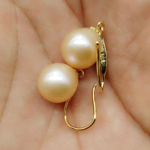 GENUINE 10-12MM AAA+ Faint pink SOUTH SEA PEARLS EARRING 14k/20 gold