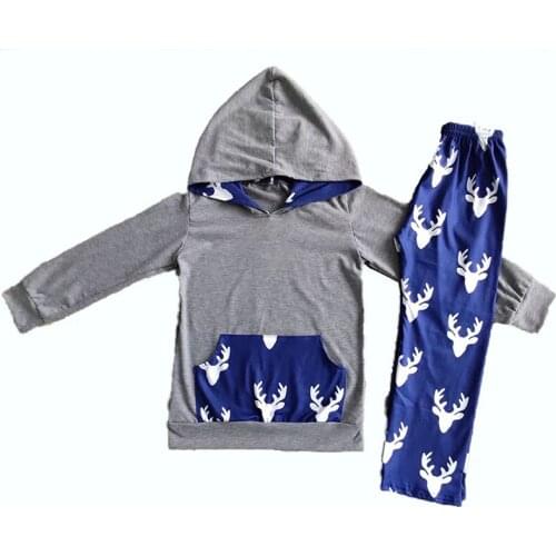 Autumn and winter two piece Hoodie childrens gray pocket top with on time Leggings set 0-16 years old childrens clothing