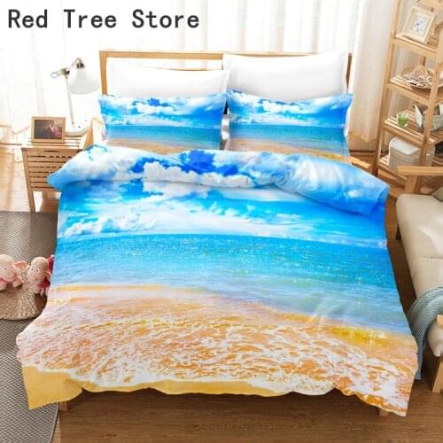 Sandy Beach Seaside Coconut Tree Bedding Set Single Twin Full Queen King Size Scenery Bed Sets Kids Bedroom Decor 3D Duvet Cover