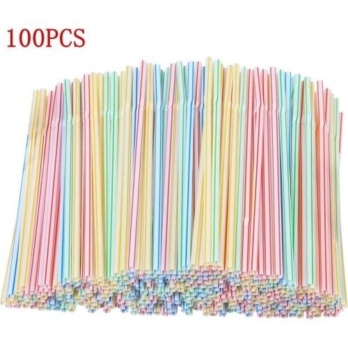 100pcs/pack Plastic Juice Drink Milk Tea Straws Multi-Colored Striped Bendable Disposable Straws Party Multi Color Rainbow Straw