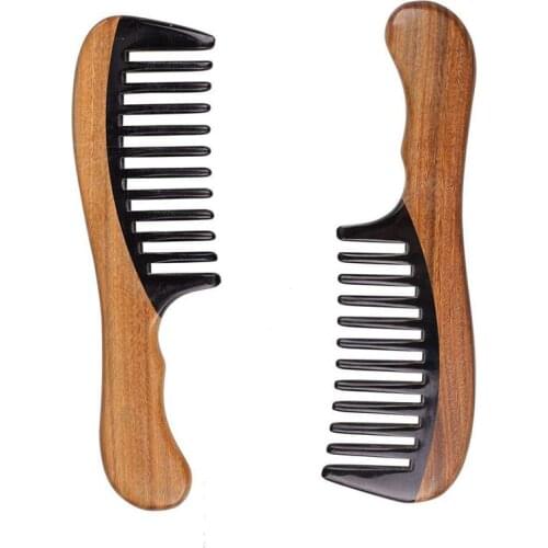 Green Sandalwood Hair Comb No Static Detangling Natural Aroma Handmade Wooden Buffalo Horn Comb Fine Tooth Comb