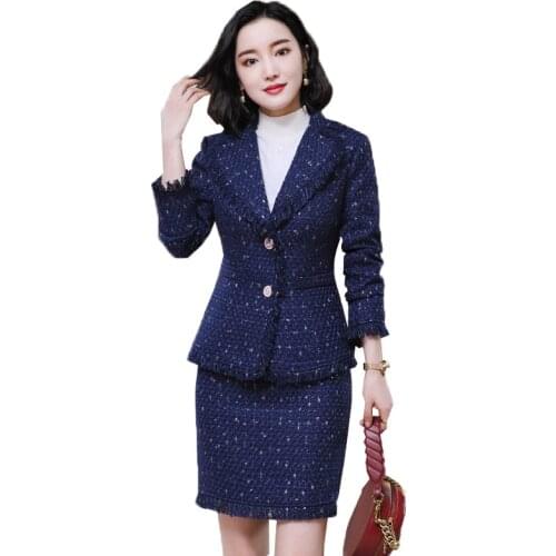 Spring Autumn New Women Suit kirt Fashion Two-piece Woolen Suit Long Sleeve Tops + Short Skirt 2 piece Set Women Clothing Suits