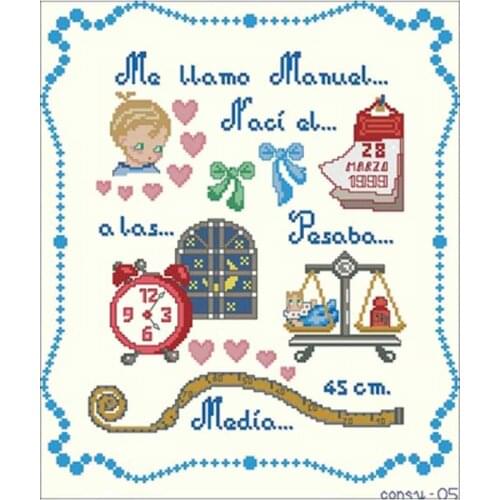 Baby birth certificate patterns Counted Cross Stitch 11CT 14CT 18CT DIY Chinese Cross Stitch Kits Embroidery Needlework Sets