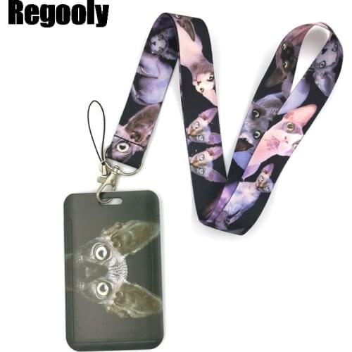 Sphynx Cat Lanyard Credit Card ID Holder Bag Student Women Travel Card Cover Badge Car Keychain Gifts Accessories