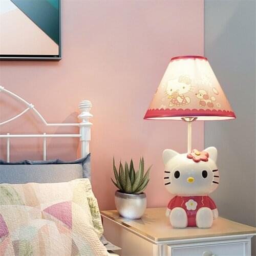 Modern Pink Cartoon Cat Table Lamps Childrens Room Girl Princess Bedroom Bedside Resin Moon Elephant Lighting Study Desk Lamps