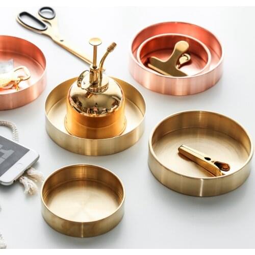 10cm 14cm Scandinavian Nordic Metal Office Table Storage Plate Chic Elegant Luxury Rose Gold Office Desk Storage Tray Organizer