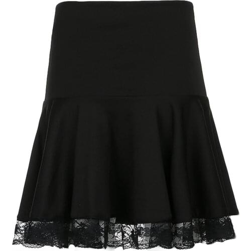 Vintage Mini Skirts Lace Edge High Waist Saias Black Goth Y2K Pleated Skirt Woman Punk Style Dark Academia Aesthetic