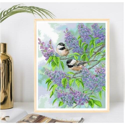11CT water-soluble Aida fabric printing cross stitch kit Magpie and lilac animal Chinese style pattern DIY handmade material