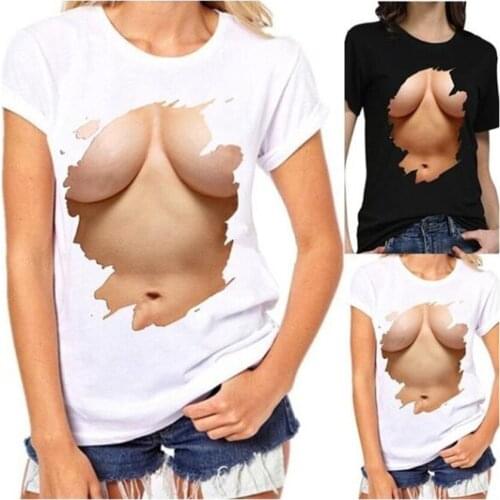 Plus size T-shirt Summer Women Cool Tops Casual 3D Boobs Print Short Sleeve O-neck T-shirt Sexy Breast Design Tees Red