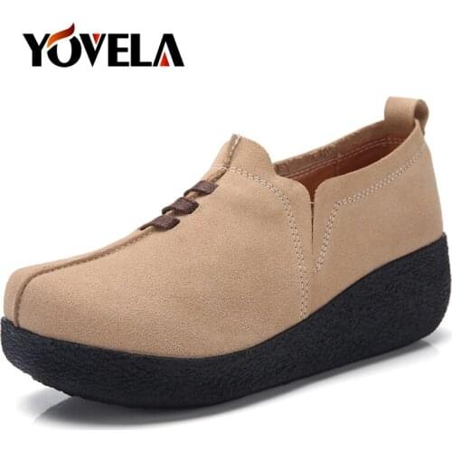 Women Shoes Genuine Leather Flat Shoes Shake Woman Heel High 5cm Women Sneakers Platform Loafers Ladies Oxfords Shoes Size 35-43