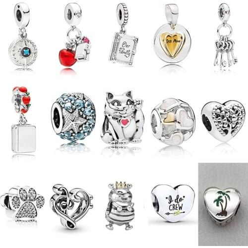 High Quality Fit Original Charm Bracelet S925 Sterling Silver Heart Shaped Coconut Tree Pendant Beads Women Diy Fashion Jewelry