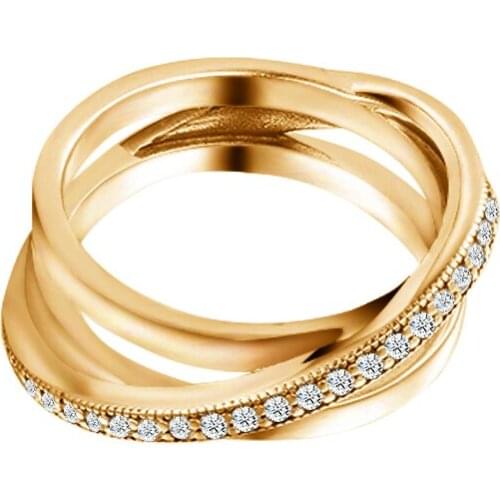 Fashion Female Rings Crossover Pave Triple Band Ring Clear Stone Sterling Silver Jewelry Rings For Woman Party Proposal