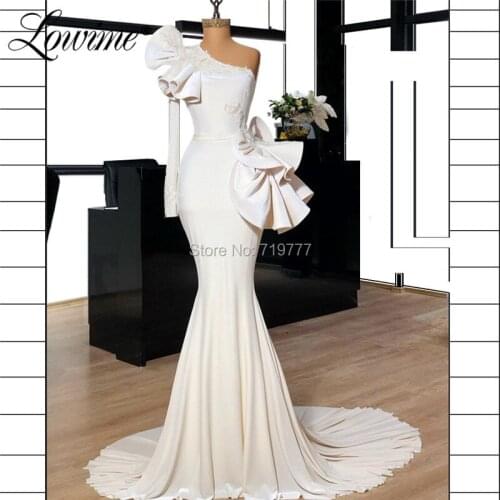 Ivory Mermaid Evening Dresses One Shoulder Applique Party Gown 2019 Saudi Arabia Dubai Turkish Women Elegant Dress Vestidos