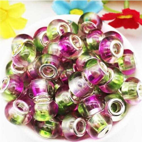 10 Pcs Colorful Round Loose Spacer Charms Large Hole European Beads Chain Cord For Women DIY Jewelry Making Fit Pandora Bracelet