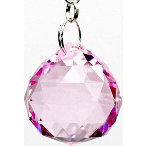 Top Quality 10PCS/lot Pink 30mm crystal faceted balls (Free rings) glass Sparkle chandelier pendants/ Crystal lamp Parts