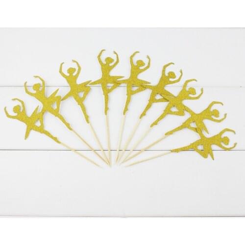 10PCS Gold Glitter Dancing Girl Ballerina Cupcake Toppers Cake Picks for Wedding Shower Party Bridal Birthday Party Decorations