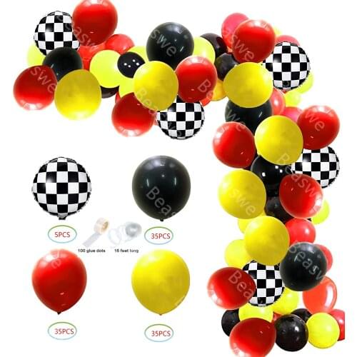 112pcs Racing Car Balloons Arch Set Race Car Birthday Party Supplies 18" Racing Car Foil Balls 10" Red Yellow Black Latex Globos