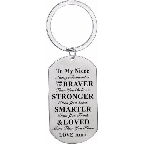 12PC/Lot Love Aunt To Niece Keychain Dog Tag Stainless Steel Pendant Family Aunty Keyring Jewelry Key Ring Inspirational Gift