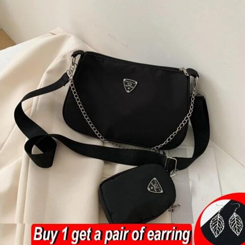 2psc Fashion Chians Shoulder Bag Women Nylon Chians Crossbody Bag Designer Messenger Handbag Advanced Baguette Armpit Bag Hobo