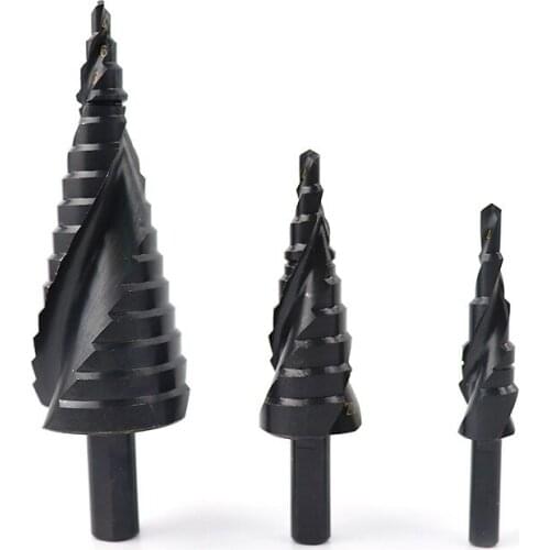 3PCS/SET 4-32MM HSS Nitrided High Speed Steel Spiral For Metal Cone Triangle Shank Hole Metal drills three-blade step drill